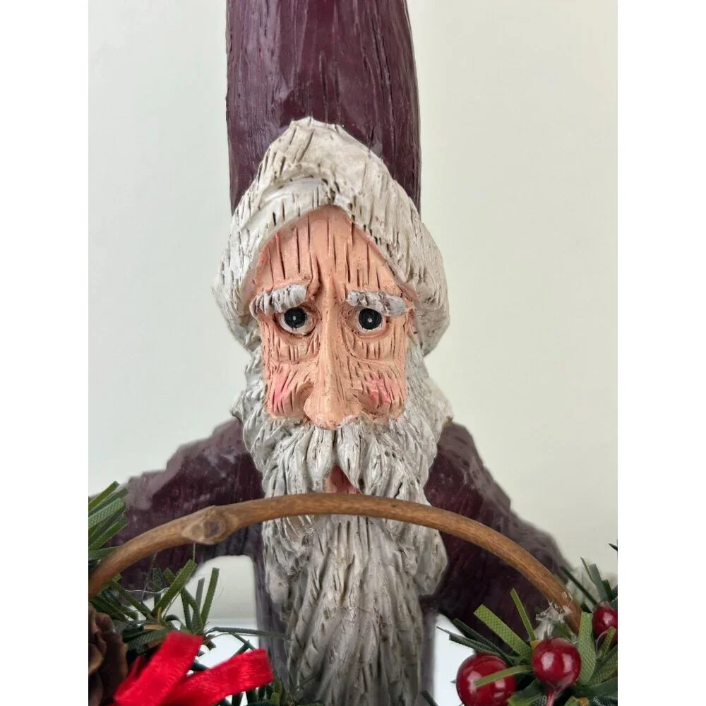 Resin Carved Santa Claus on Wood Stump Base Tall Hat Rustic Handmade 13